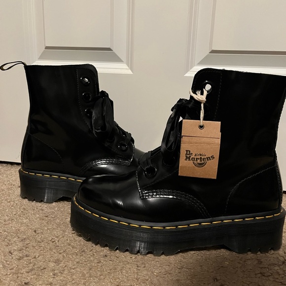 Dr. Martens Black Leather Boots Molly Platform 10L - Picture 3 of 7